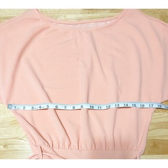 Womens Peach Belted Midi Dress Short Sleeve Office Cocktail Summer Party Dress S - Picture 3 of 14